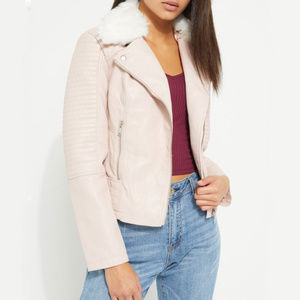 NWT Pink Faux Leather Sherpa Lined Moto Jacket